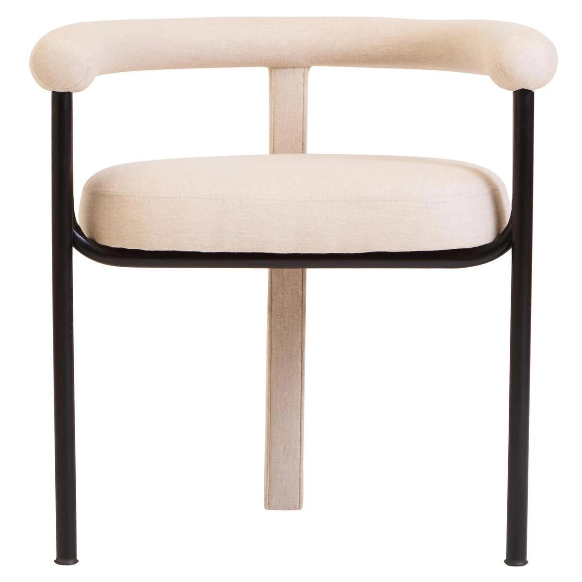Perdoba Cream Textured Linen Dining Chair with Black Metal Frame | Kaiku