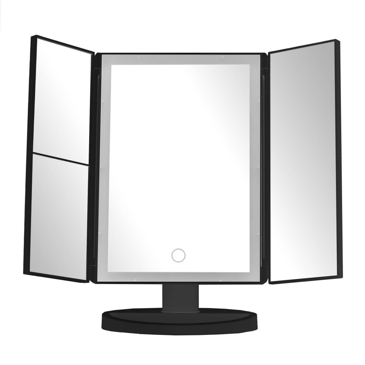 Cassini Tri Fold Black LED Table Mirror | Kaiku