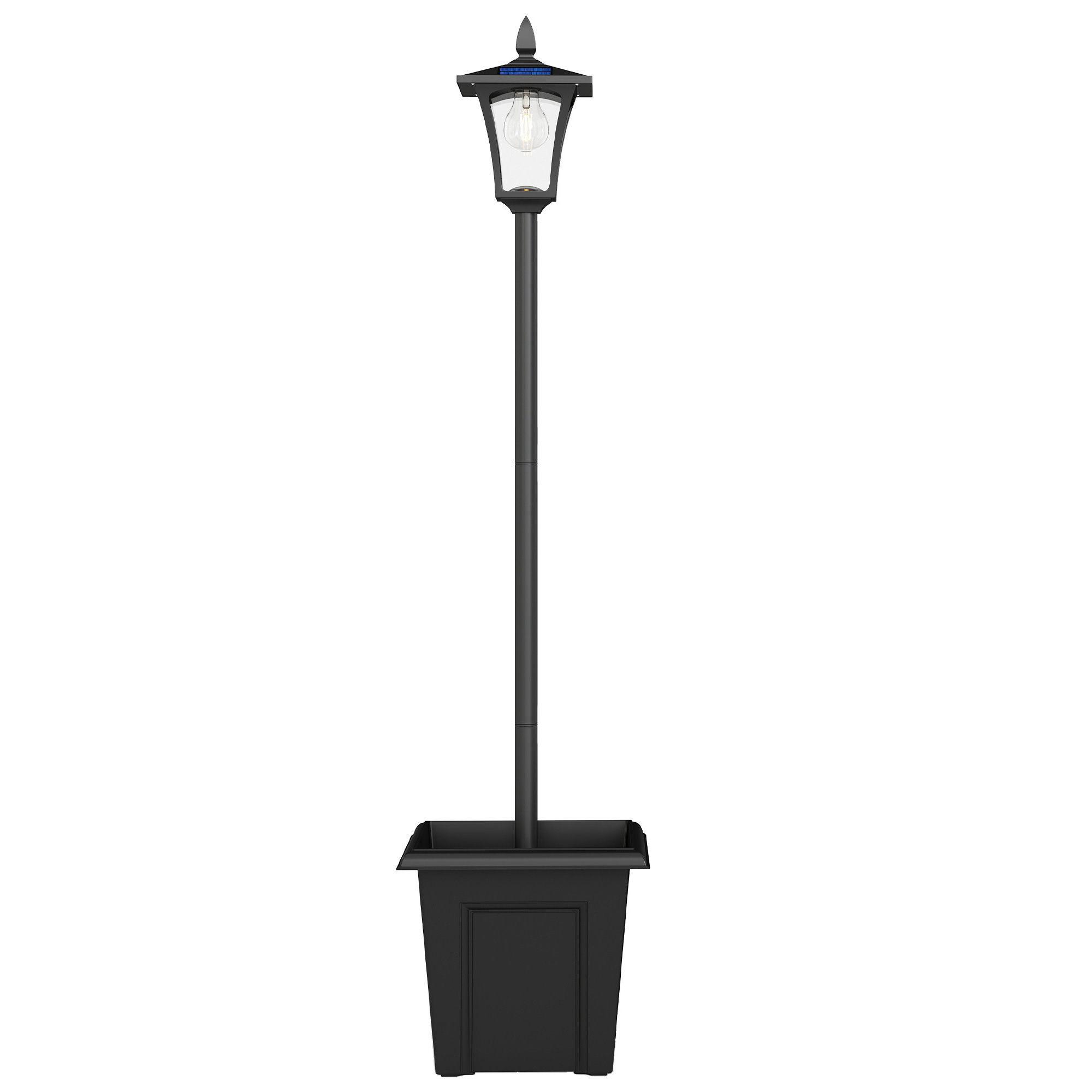 Solar Lamp Post Light with Planter, Black | Kaiku