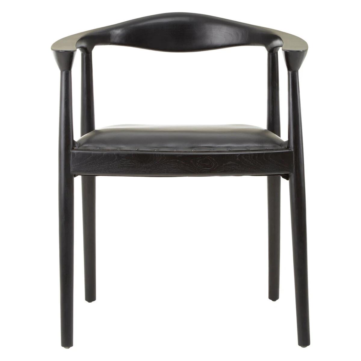 Kendari Black Leather and Teak Wood Chair | Kaiku
