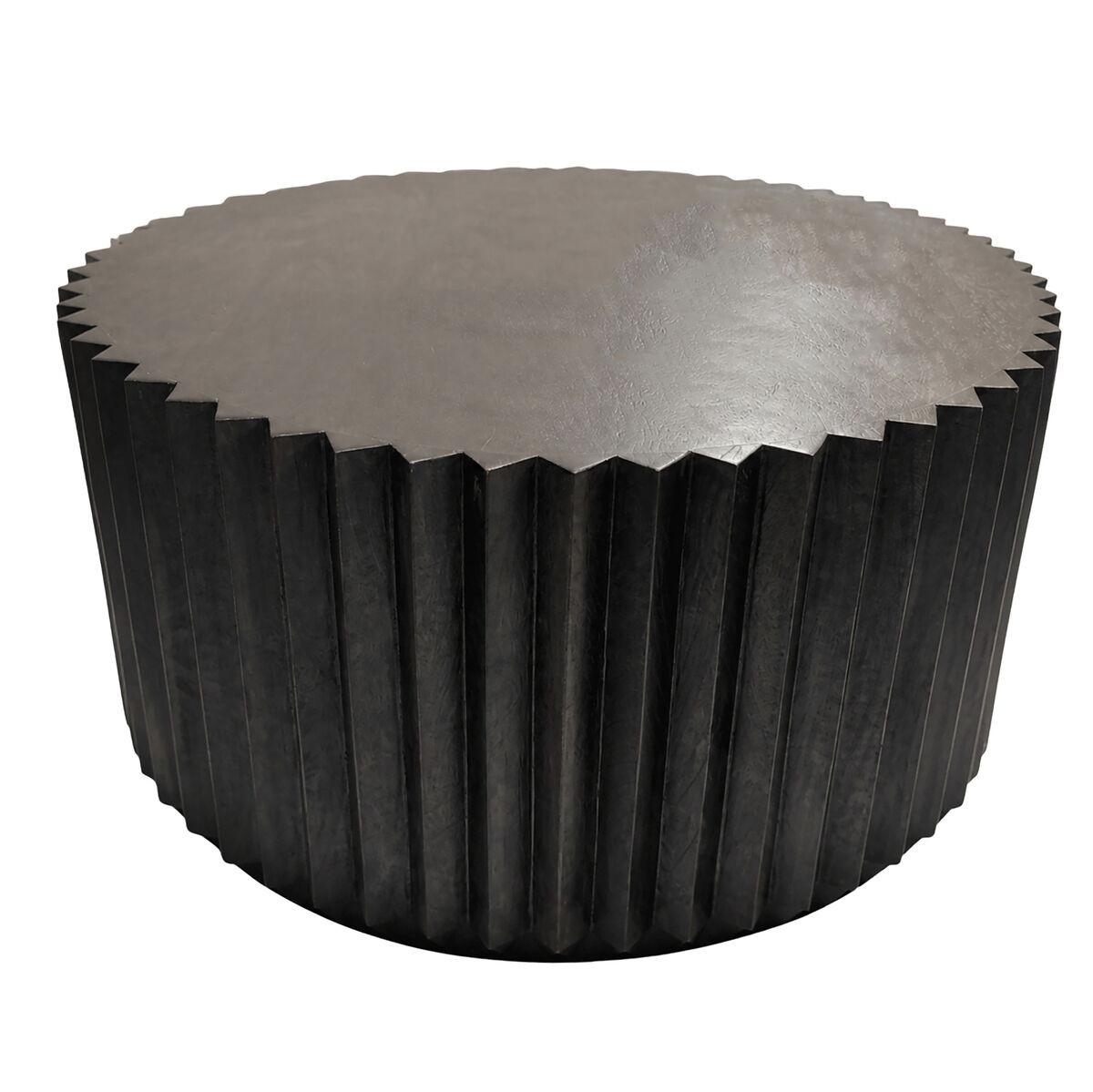 Barto Round Black Mango Wood Carved Ridge Coffee Table | Kaiku