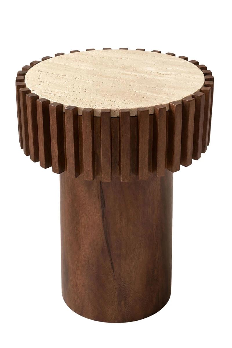 Babel Round Travertine and Mango Wood Side Table | Kaiku