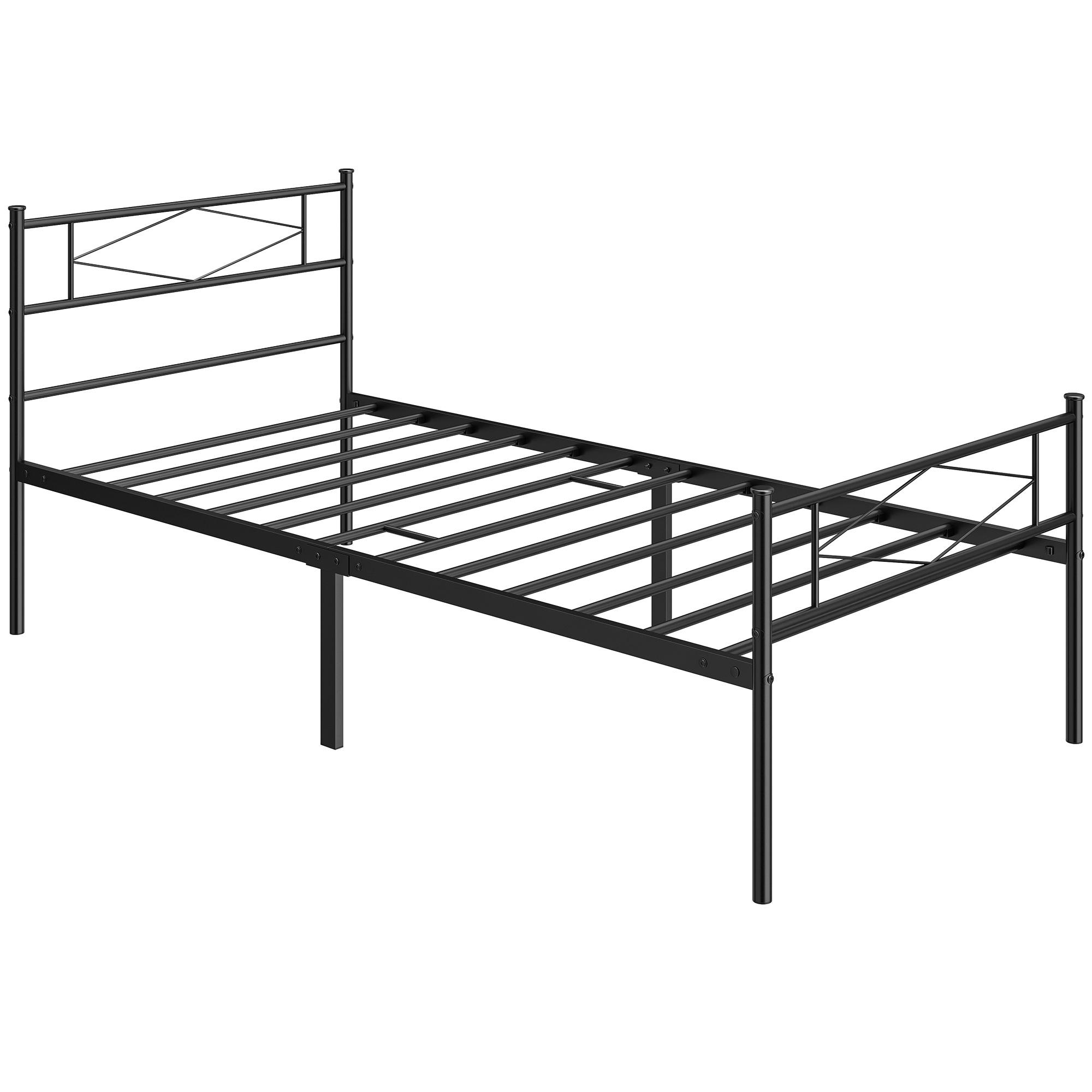 3ft Single Bed Frame with Headboard and Footboard, Black | Kaiku