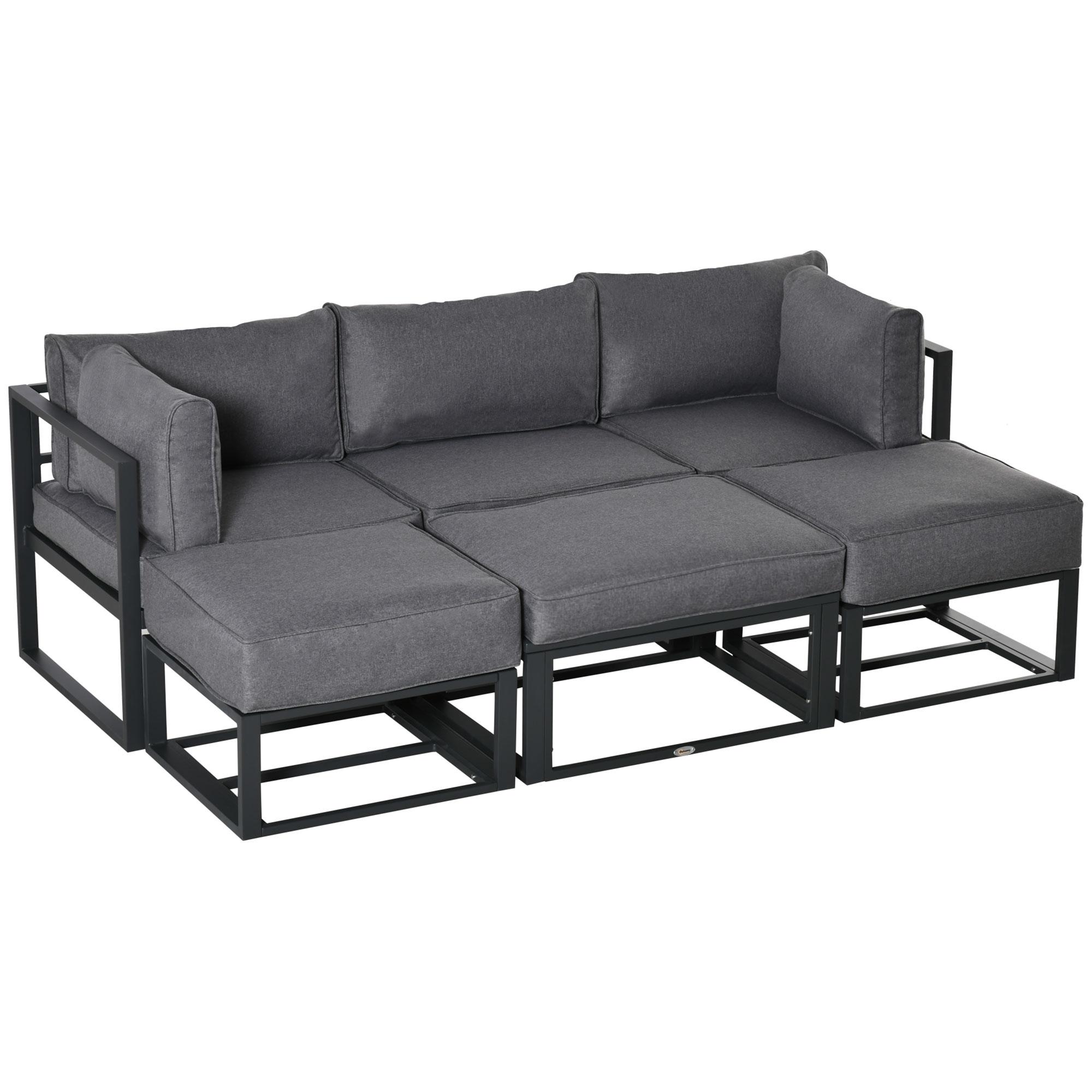 6-Piece Aluminium Sectional Garden Sofa Set, Grey | Kaiku