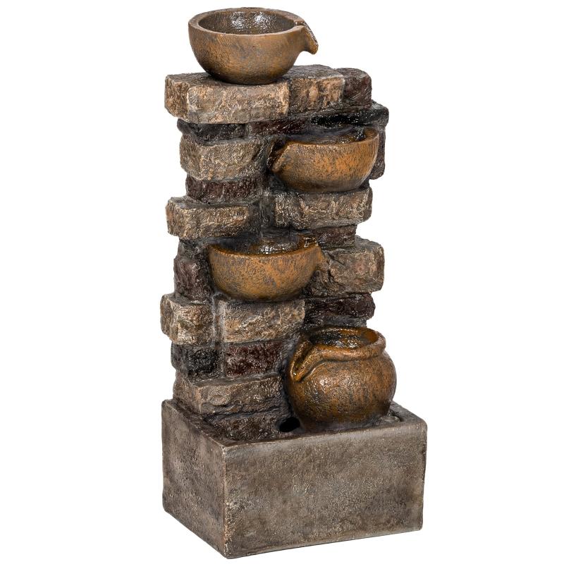 Five-Tier Cascading Fountain with LED Lights, Rustic Brown | Kaiku