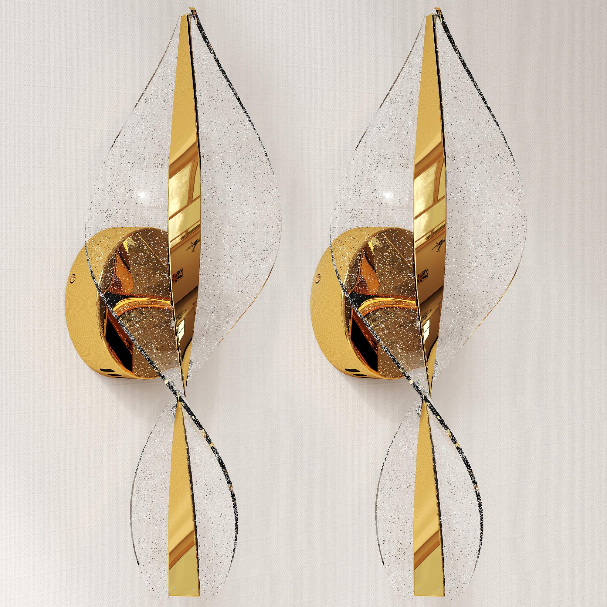 Spiral LED Wall Lights, Set of 2, Gold | Kaiku