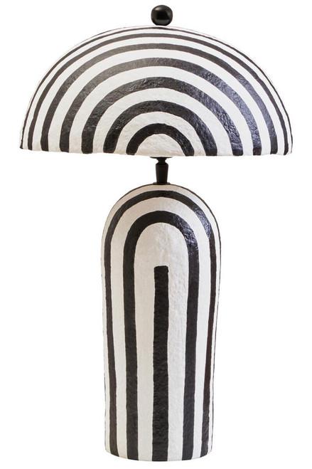 Carta Black and White Stripe Papier Mache Table Lamp with Dome Shade | Kaiku