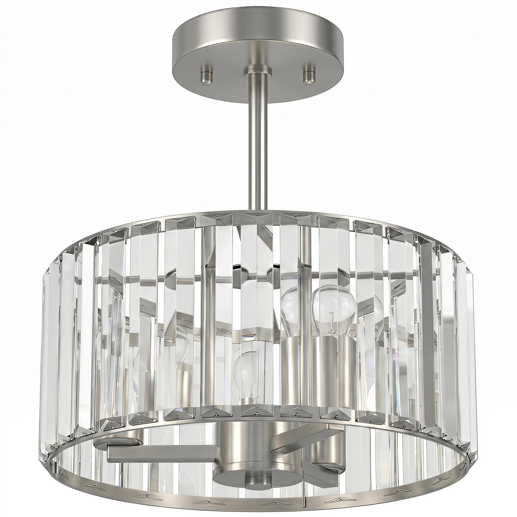 Crystal Semi-Flush Chandelier, Silver | Kaiku