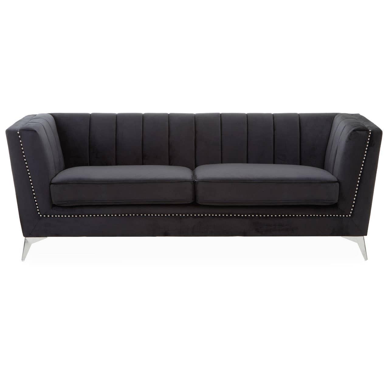 Hansa Three Seat Black Velvet Sofa | Kaiku