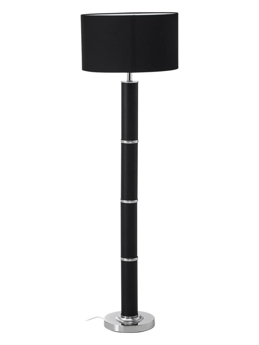 Hanah Black Snake Leather Effect Floor Lamp with Chrome Base and Black Shade | Kaiku