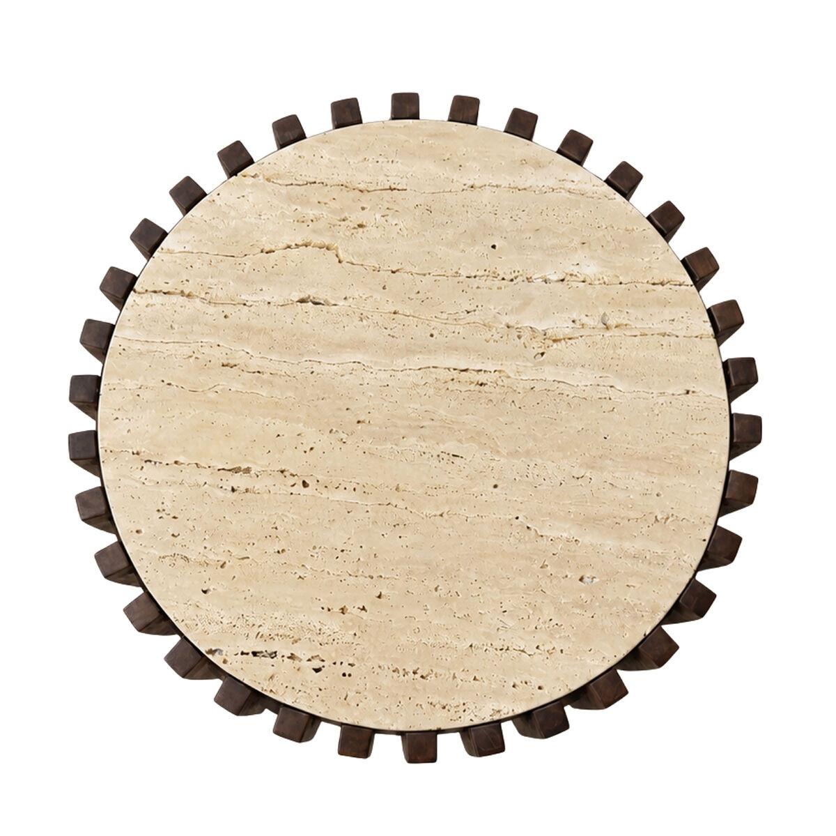 Babel Round Travertine and Mango Wood Side Table | Kaiku