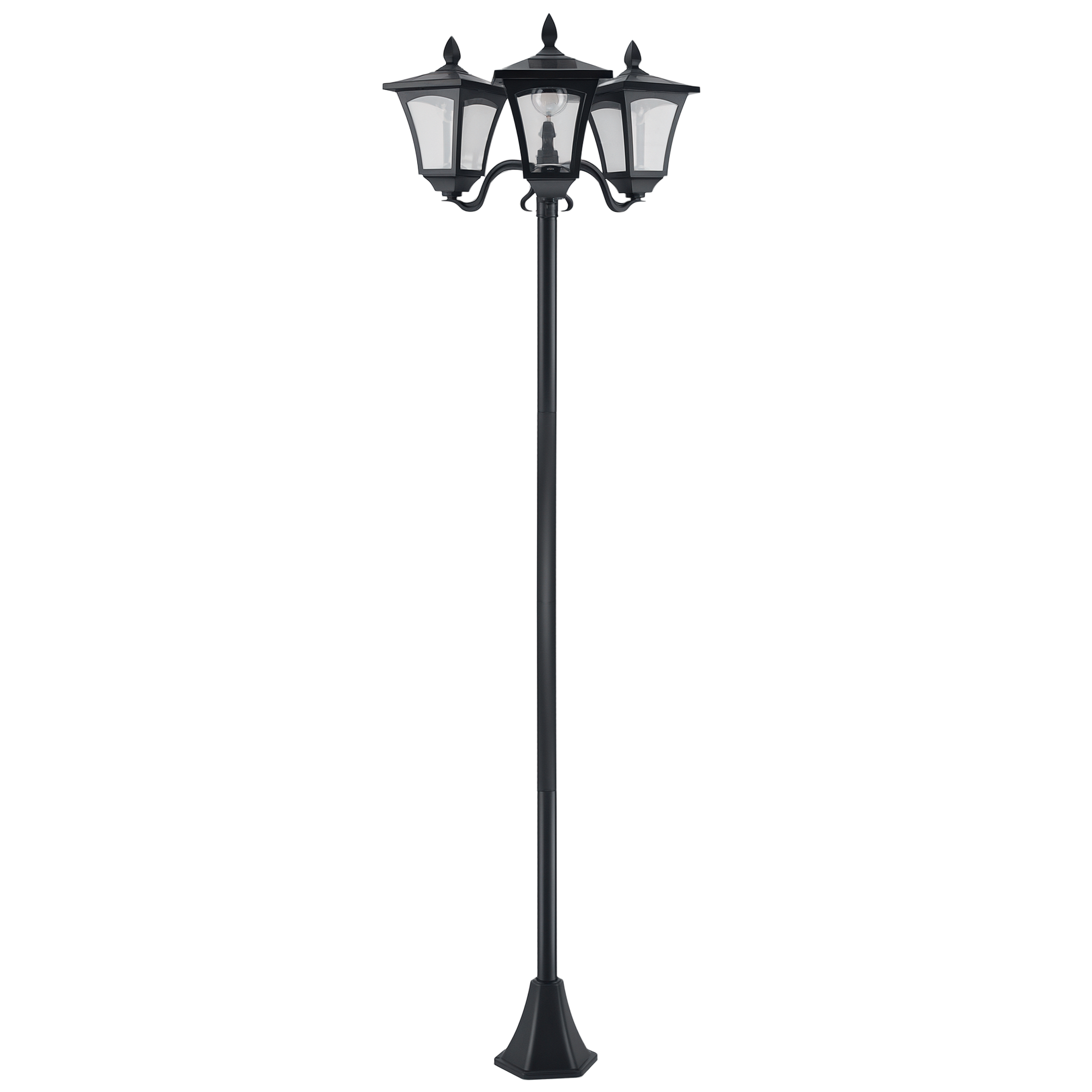 1.8m Victorian Three-Head Solar Lamp Post, Black | Kaiku