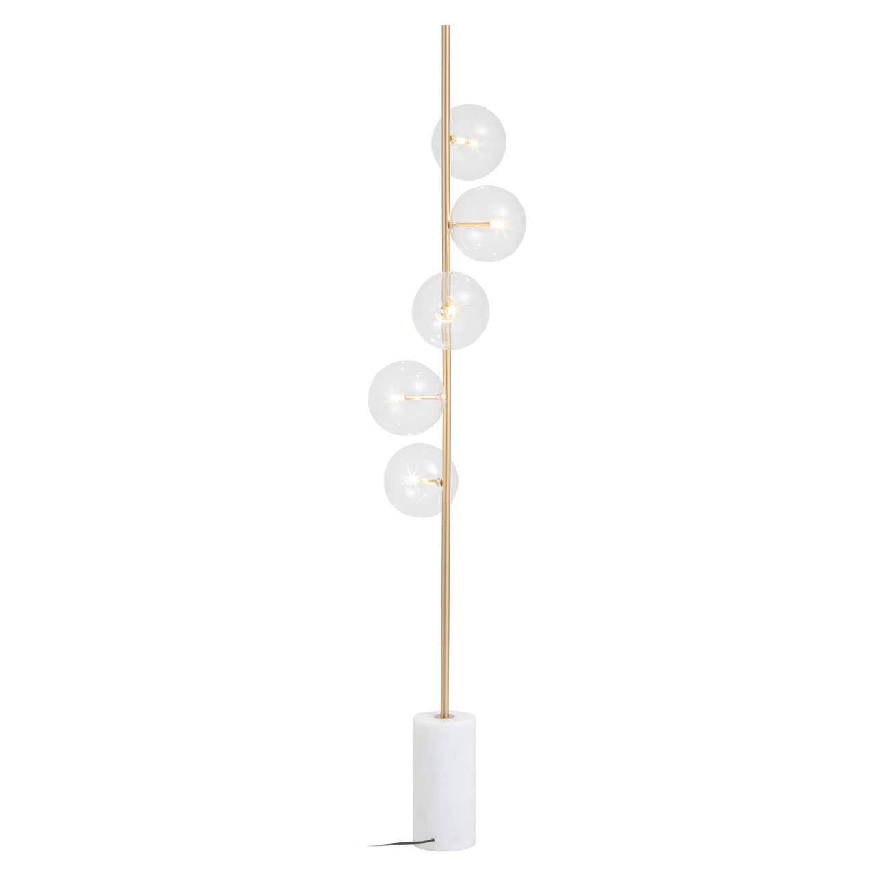 Abira White Marble and Brass Finish 5 Bulb Floor Lamp | Kaiku