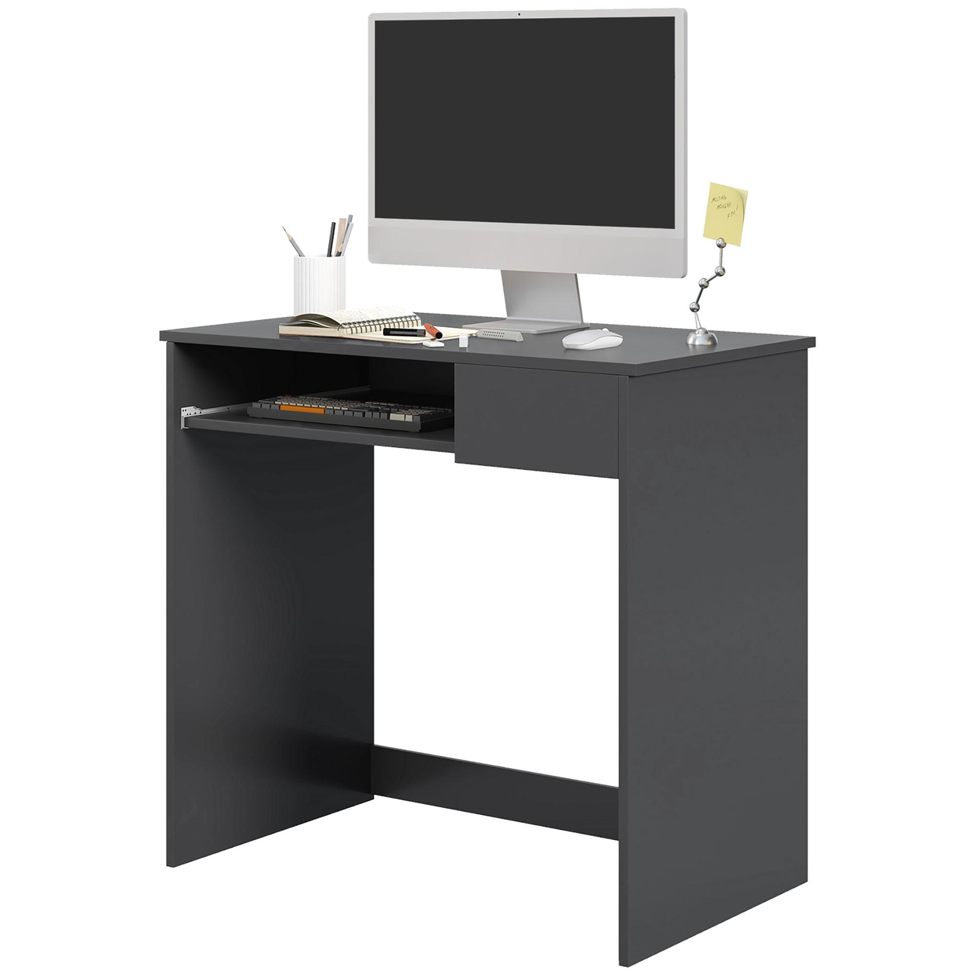 Compact Computer Desk with Keyboard Tray, Grey | Kaiku