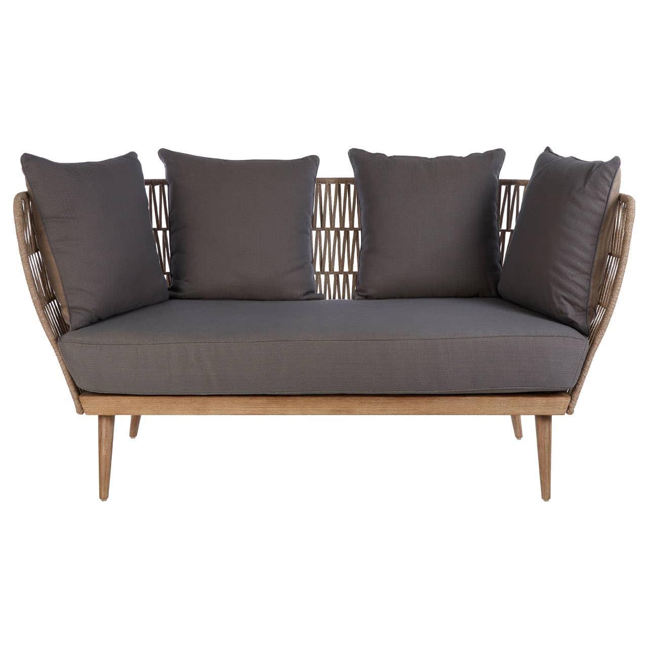 Opus Woven Rope 2 Seater Sofa with Grey Cushions | Kaiku