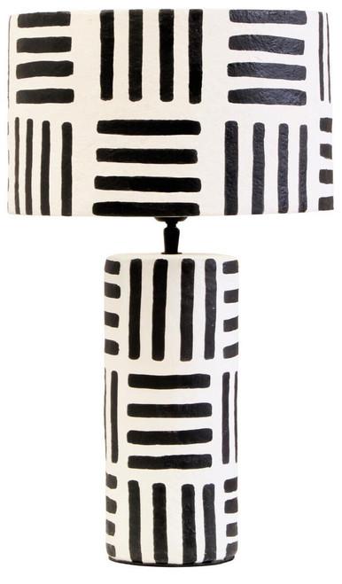 Carta Black And White Papier Mache Table Lamp with Geometric Lines | Kaiku