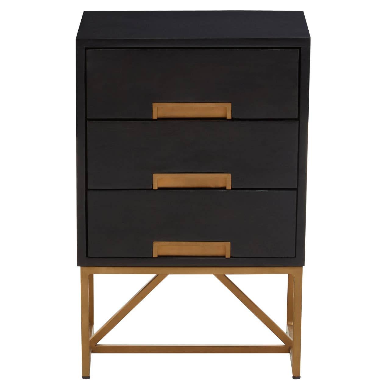 Kochi Black Mango Wood Side Table with 3 Drawers | Kaiku