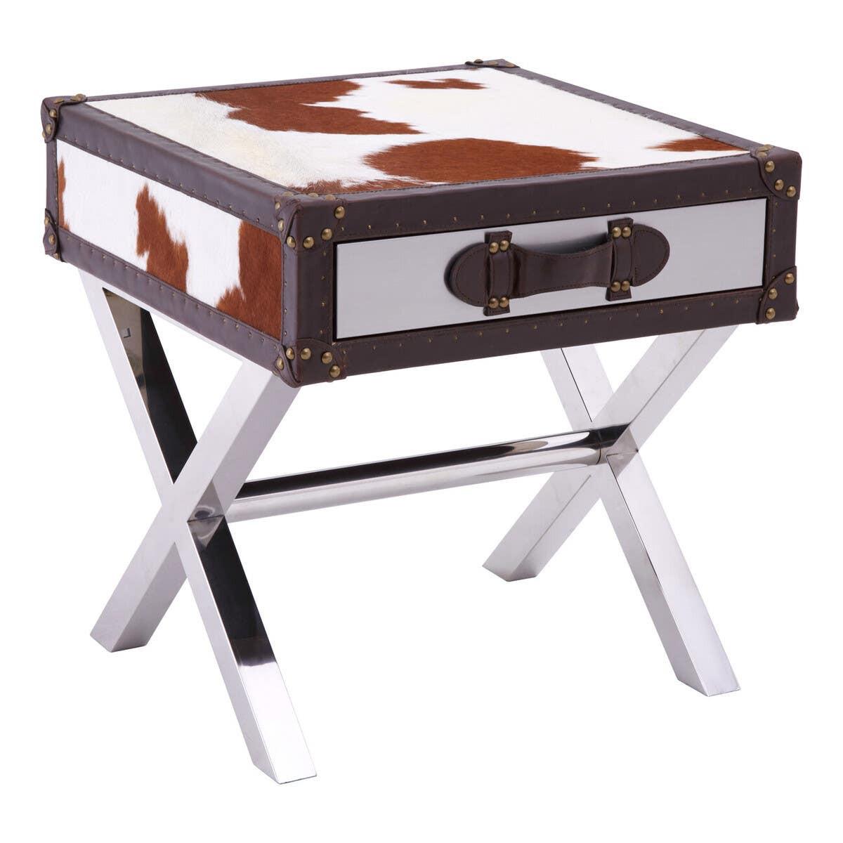 Kensington Townhouse Brown And White Hair on Leather Side Table | Kaiku