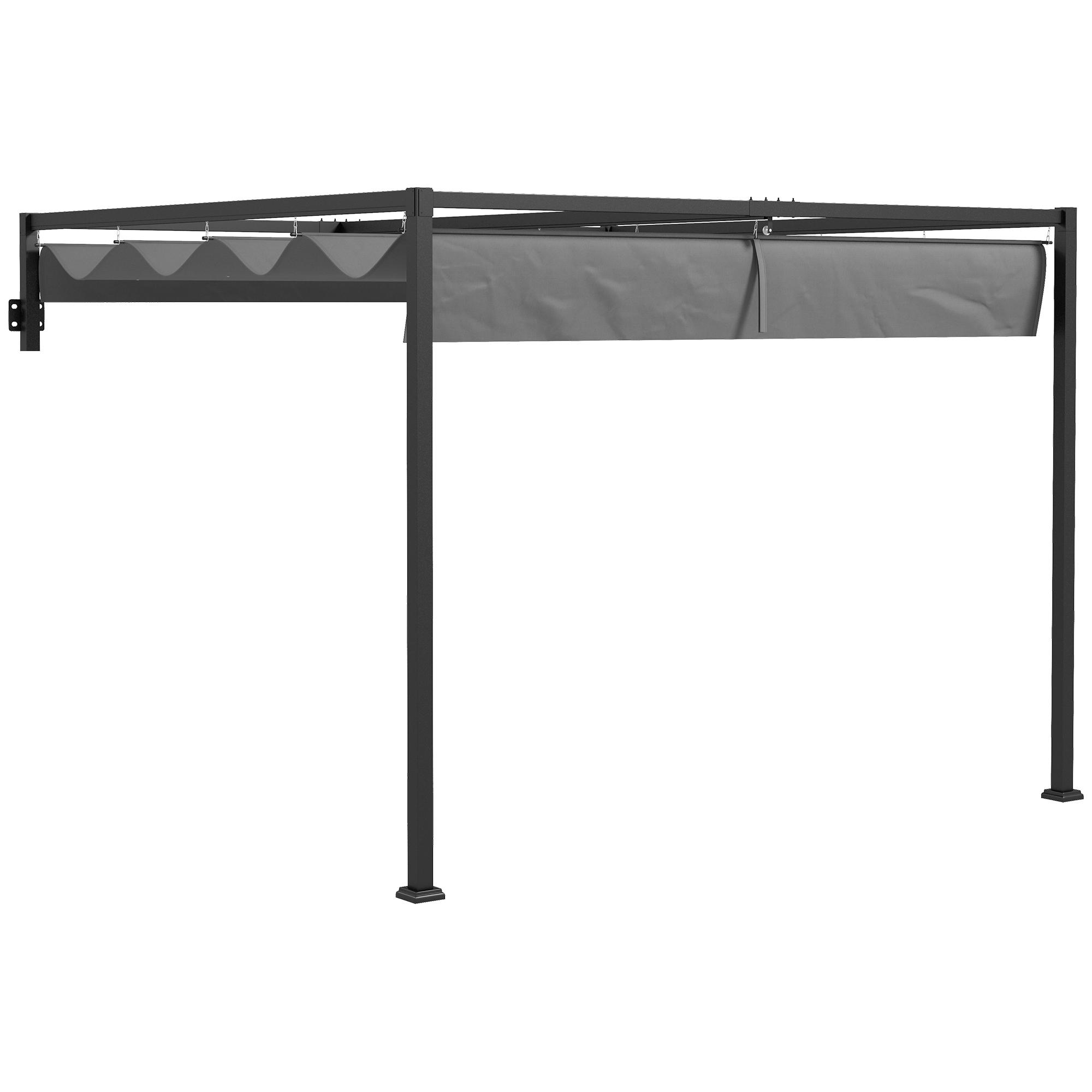 Lean-To Steel Pergola with Sliding Canopy, Dark Grey | Kaiku
