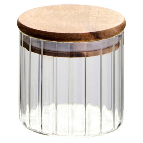 Freska Ribbed Round Glass Jar with Acacia Wood Lid 250ml | Kaiku