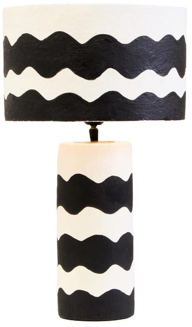 Carta Black and White Curved Stripe Papier Mache Table Lamp | Kaiku