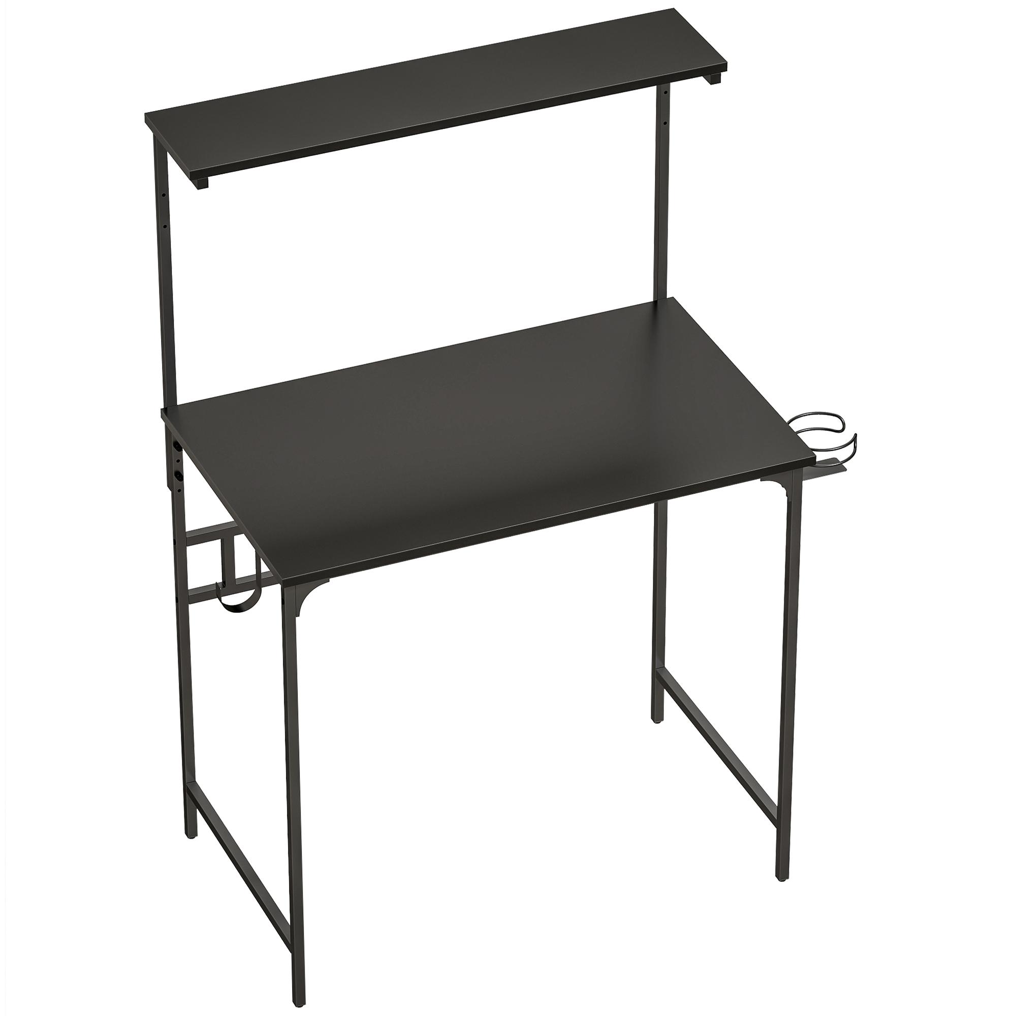 Computer Desk with Hutch Shelf, Black | Kaiku