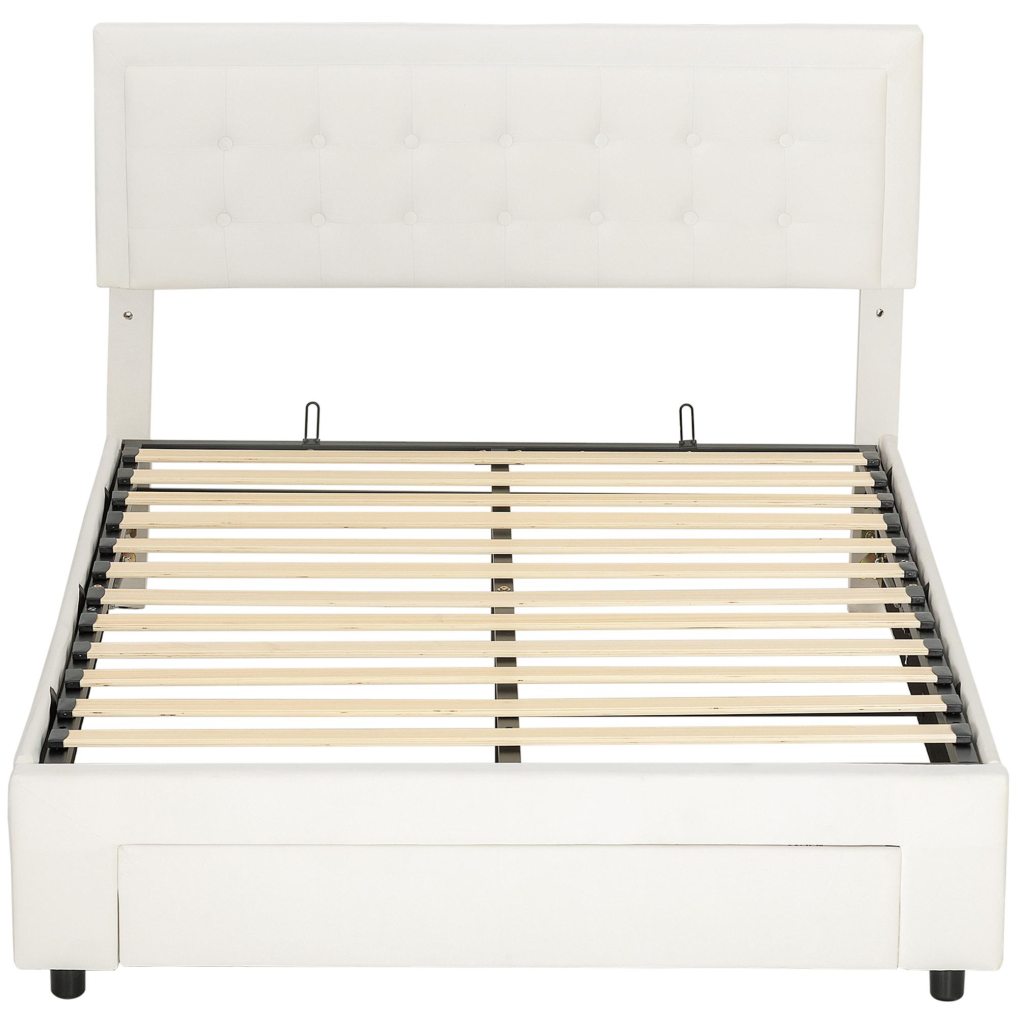 4ft6 Double Ottoman Bed with Front Drawer, Cream | Kaiku
