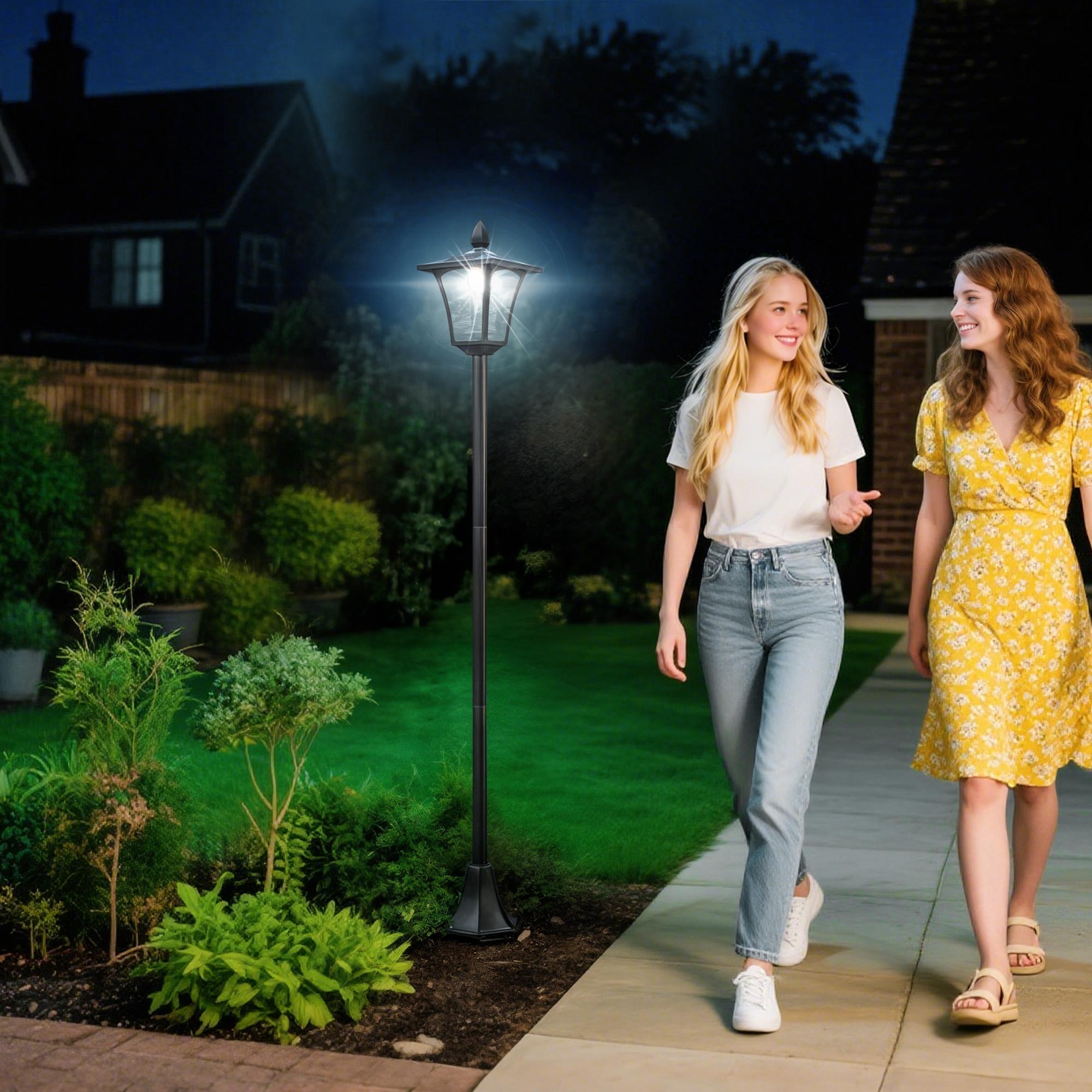1.6m Dimmable Solar Bollard Light, Black | Kaiku