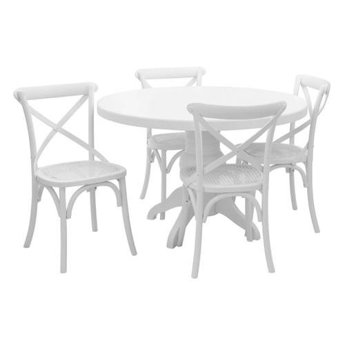 Vermont White Wash Round Dining Table with 4 Chairs Set | Kaiku