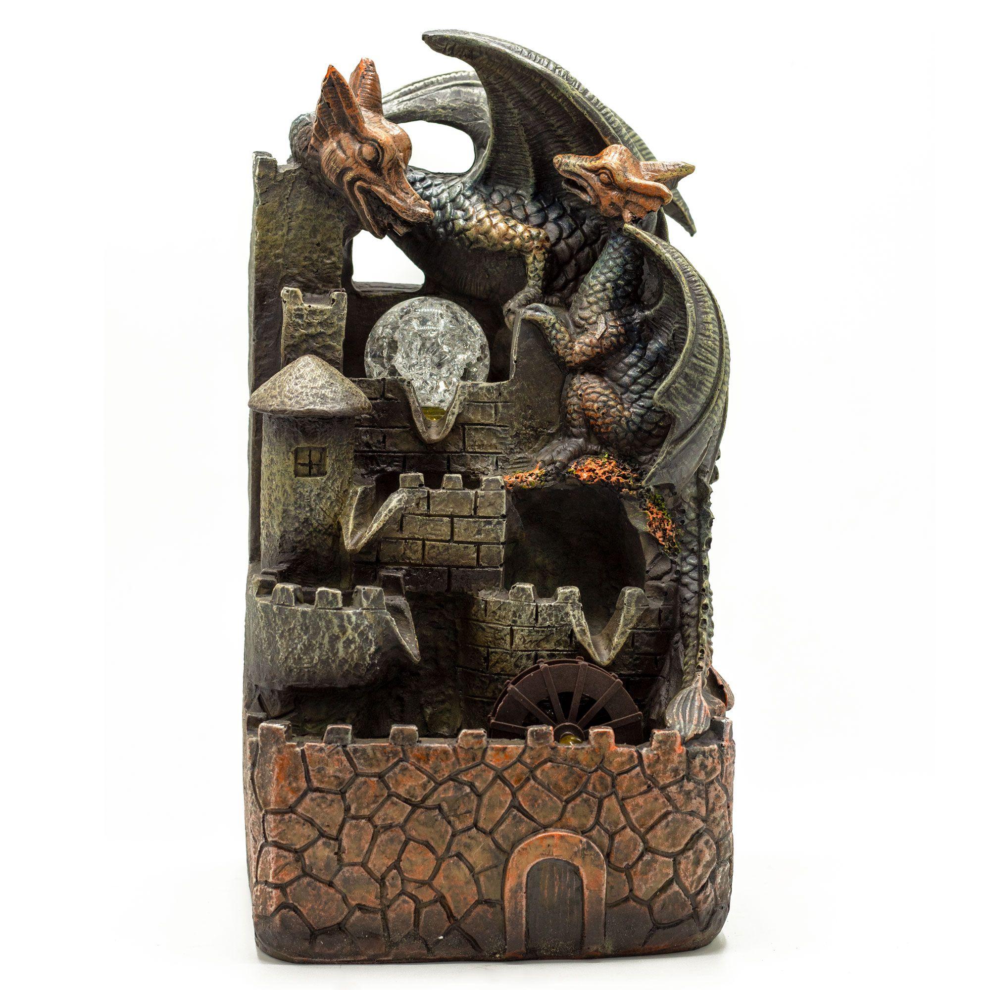 Tabletop Water Feature - Dragons, Crystal Ball & Water Wheel | Kaiku