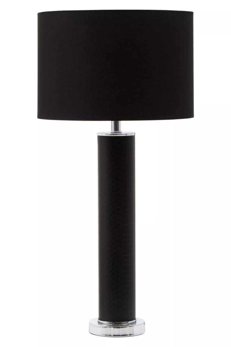 Hanah Black Snake Leather Effect Table Lamp with Chrome Base | Kaiku