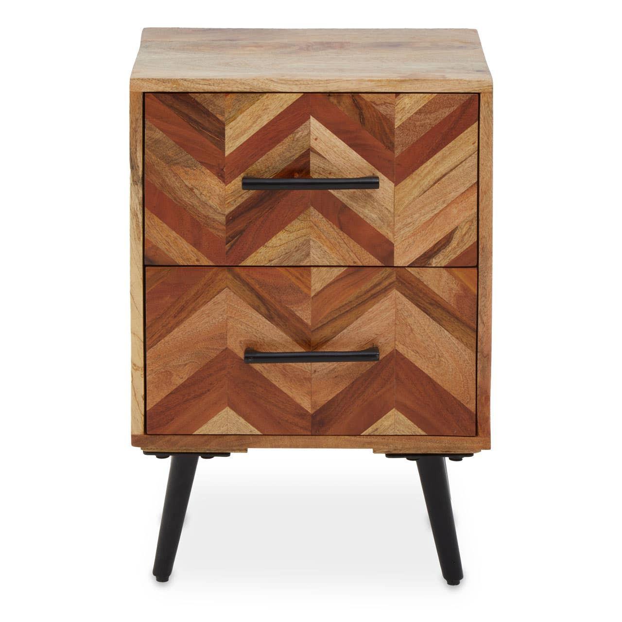 Boho Two Drawer Bedside Table in Mango Wood | Kaiku