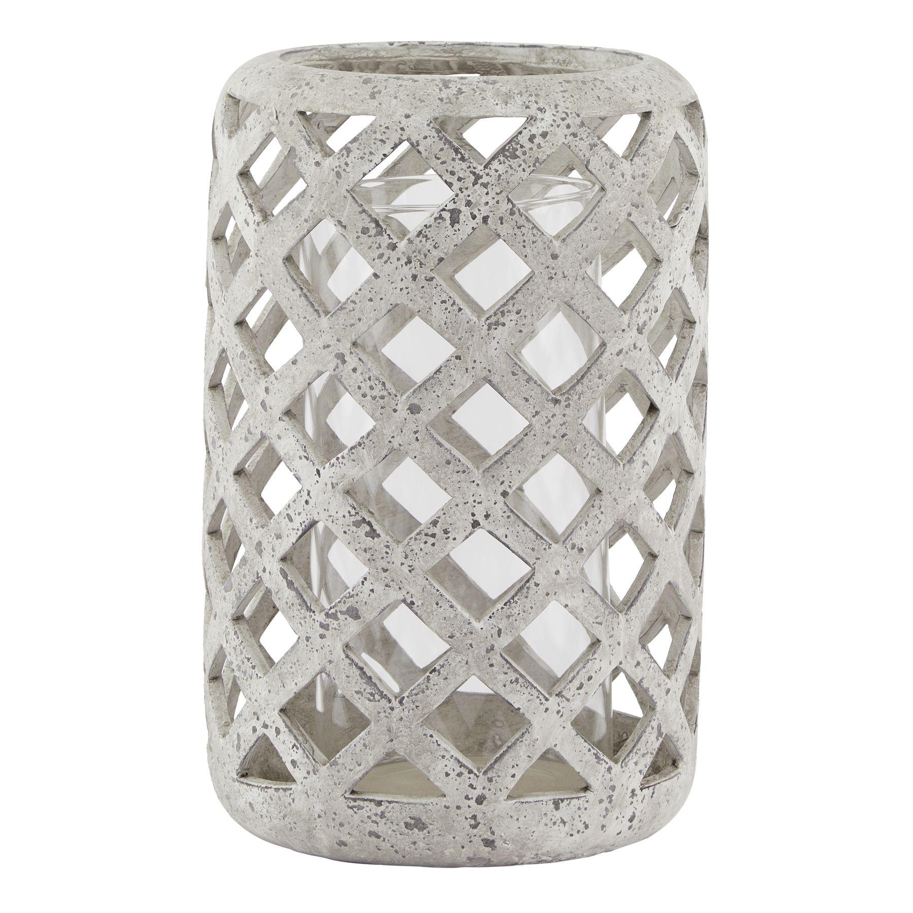 Large Grey Stone Effect Hurricane Lantern | Kaiku