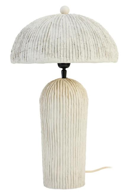 Carta Oatmeal Etched Linear Design Papier Mache Domed Table Lamp | Kaiku