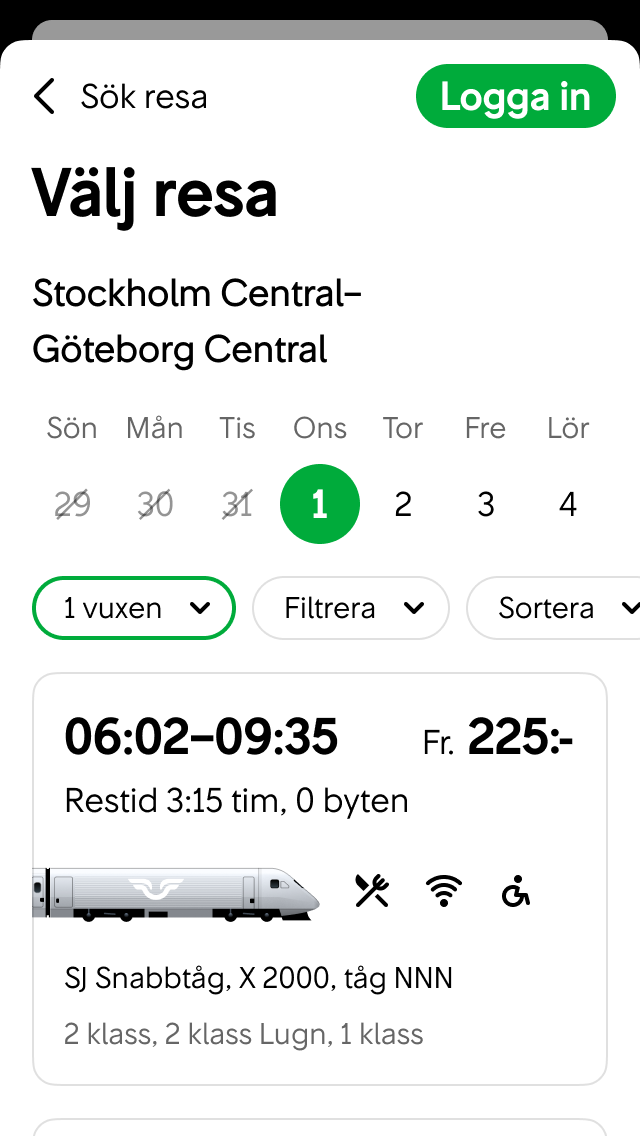 Layout reseväljare, bra exempel
