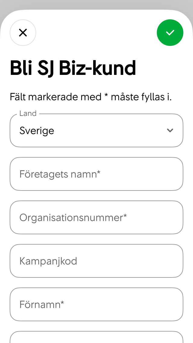 Exempel på obligatoriska fält
