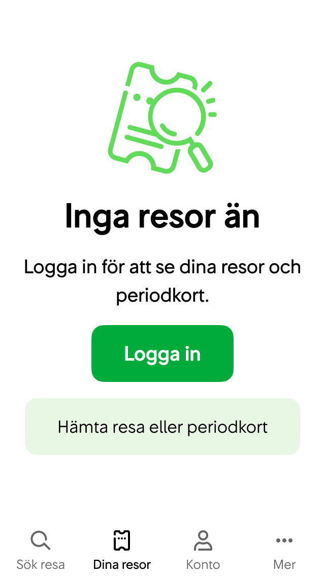 Logga in-knapp på Dina resor-sidan.