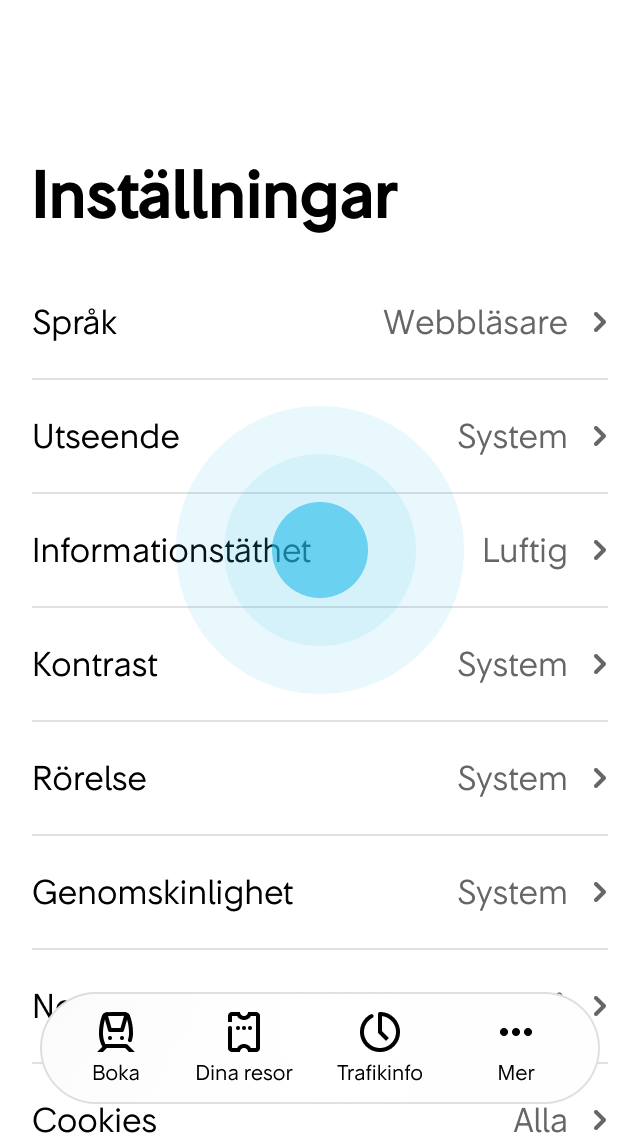 1. Användaren trycker på Informationstäthet.