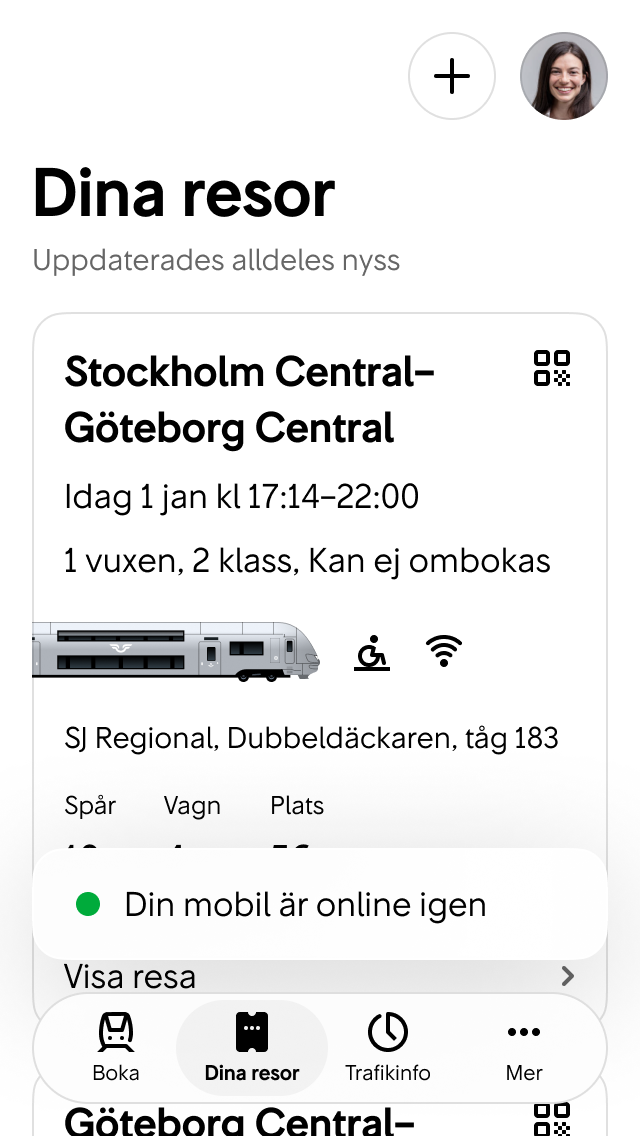 När enheten får kontakt med nätverket igen visar vi en snackbar i 6 sekunder.