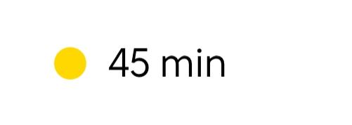 Gul cirkel med text "45 min"