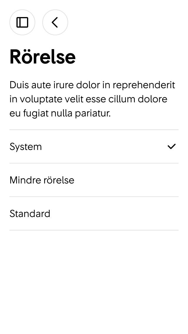 2. Här kan användaren ändra inställningar för rörelse.