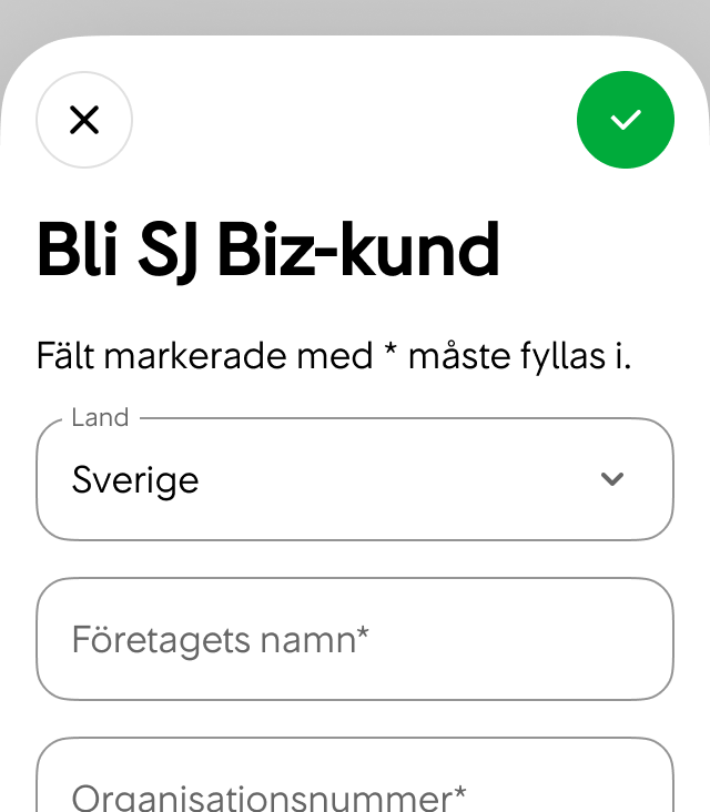 Exempel på obligatoriska fält