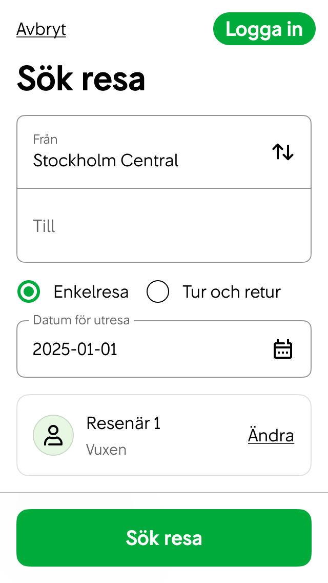 Logga in - exempel med knapp i App Bar