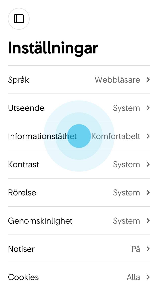 1. Användaren trycker på Informationstäthet.