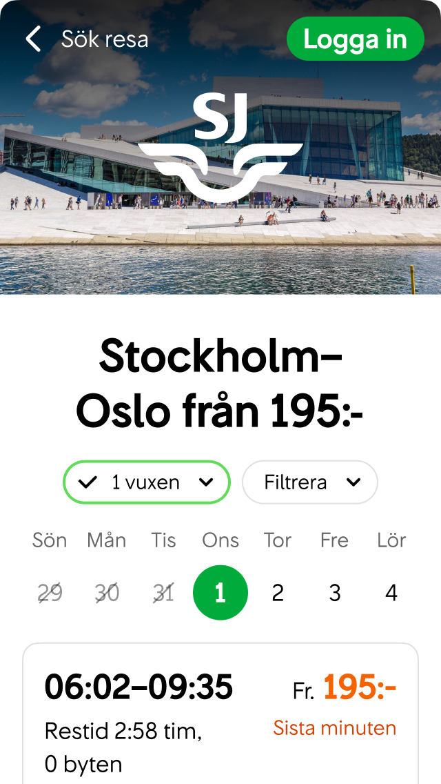 Användaren har tryckt på en organisk eller betald sökträff och landar på en anpassad version av Välj resa-sidan i köpflödet.