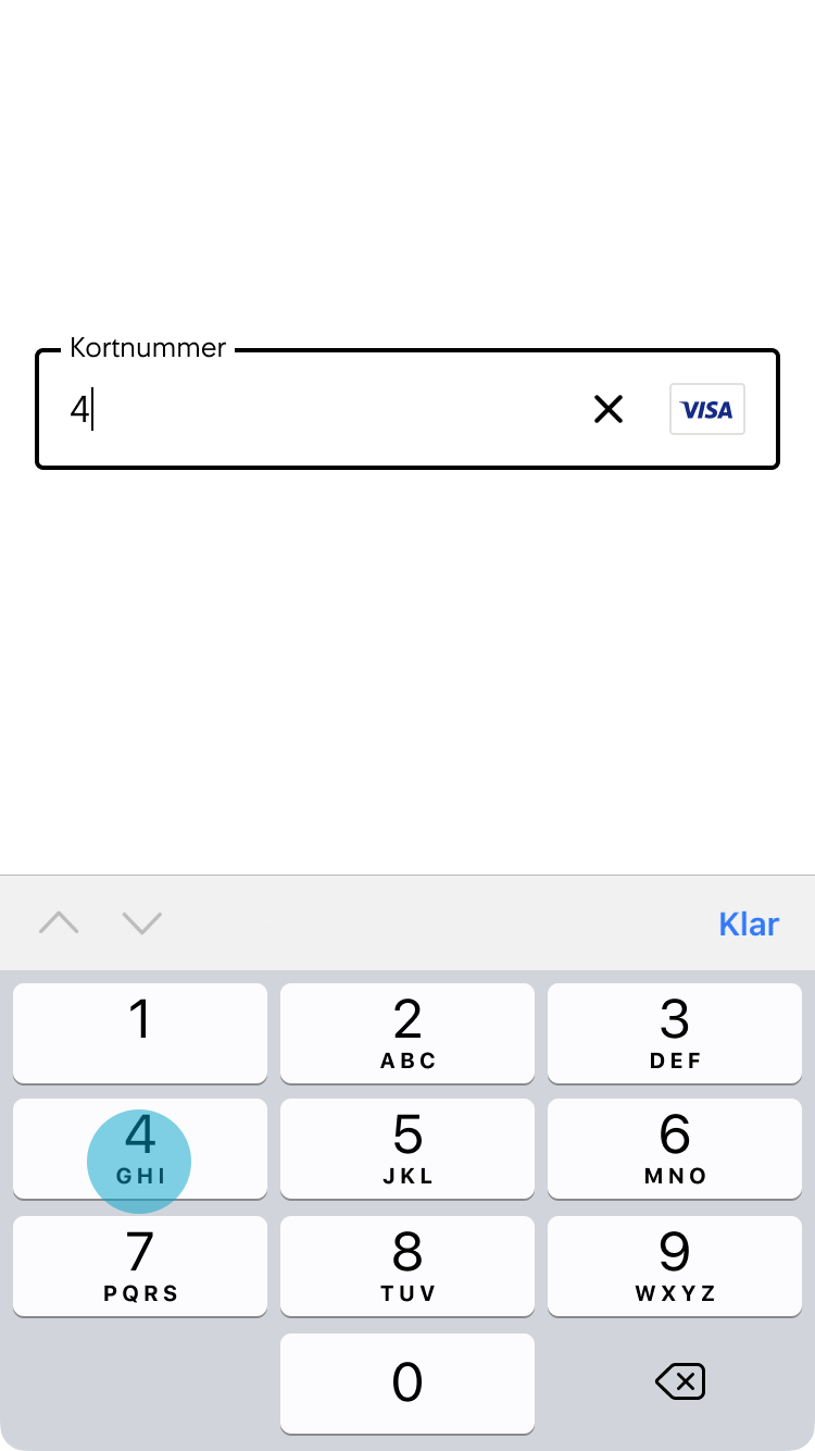 3. Användaren börjar skriva in ett kortnummer. Så snart vi känner av vad det är för typ av kort visas en liten bild på kortet.