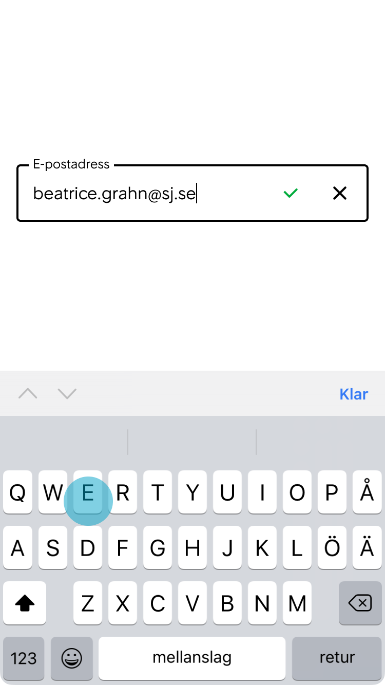 4. Så snart e-postadressen är korrekt ifyllt visas en grön checkmark.