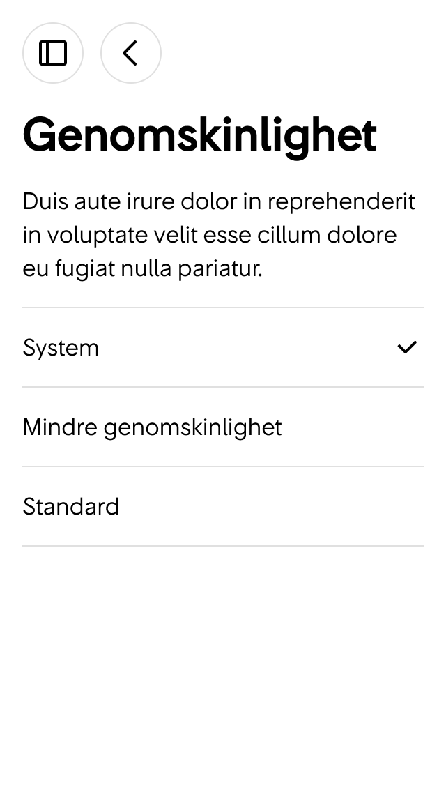 2. Här kan användaren ändra inställningar för genomskinlighet.