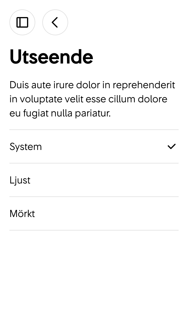 2. Här kan användaren ändra inställningar för utseende.