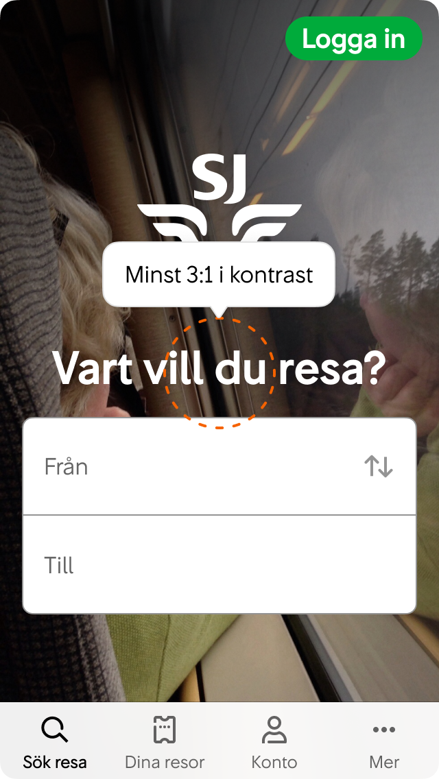 Mät kontrasten mot ljusaste delen av bilden som innehållet ligger mot. Logotypen behöver inte klara kontrastkraven.